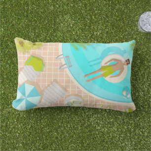 Swimming pool guy on tropical summer beach vacay lumbar pillow