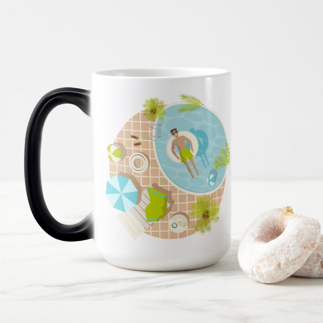 Swimming pool guy on tropical summer beach vacay magic mug (With Donut)
