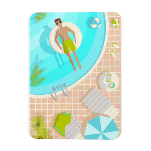 Swimming pool guy on tropical summer beach vacay magnet