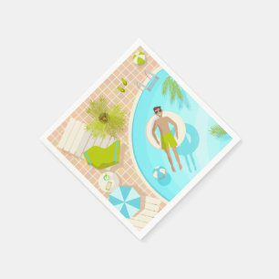 Swimming pool guy on tropical summer beach vacay napkin