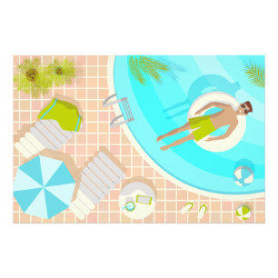 Swimming pool guy on tropical summer beach vacay photo print