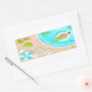 Swimming pool guy on tropical summer beach vacay sticker