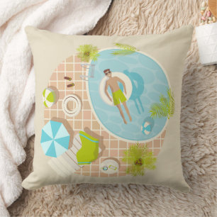 Swimming pool guy on tropical summer beach vacay throw pillow