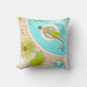 Swimming pool guy on tropical summer beach vacay throw pillow