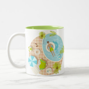Swimming pool guy on tropical summer beach vacay Two-Tone coffee mug