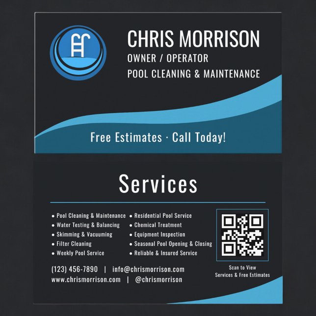 Swimming Pool Maintenance QR Code Business Card (Creator Uploaded)