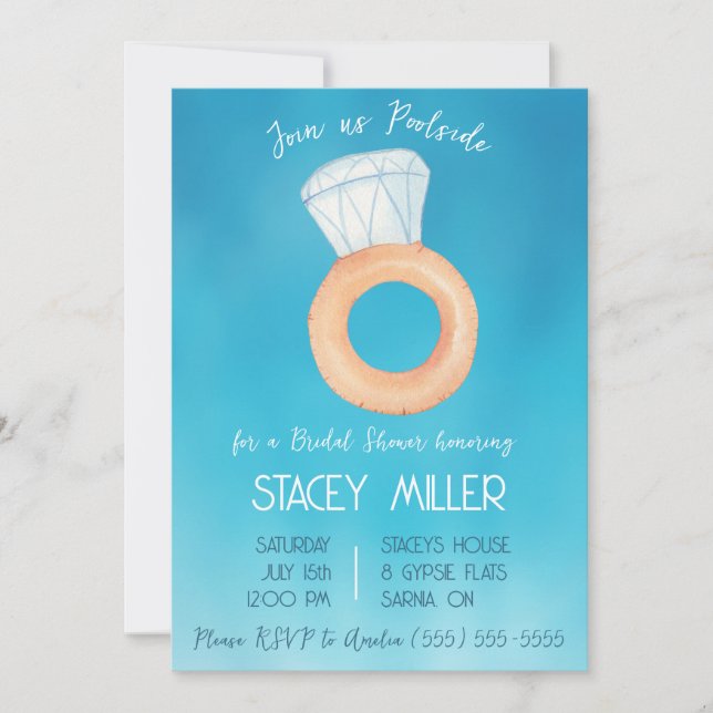 Swimming Pool Party Engagement Ring Bridal Shower Invitation (Front)
