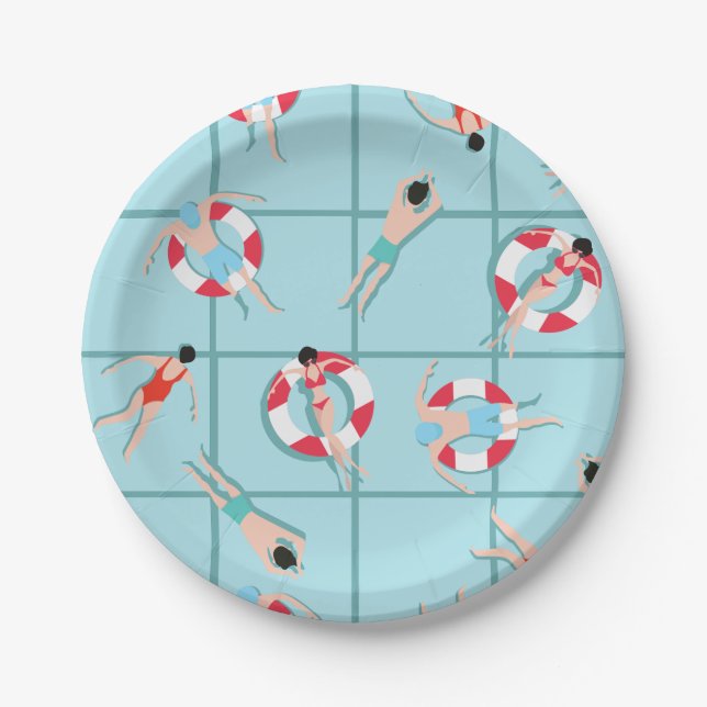 Swimming Pool Party Fun Poolside  Paper Plate (Front)