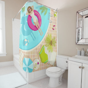 Swimming pool party girl in bikini summer beach 