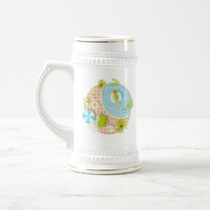 Swimming pool party girl in bikini summer beach beer stein