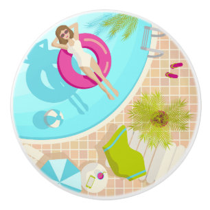 Swimming pool party girl in bikini summer beach  ceramic knob