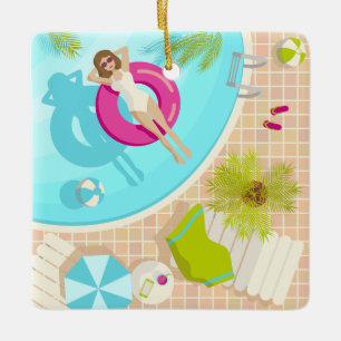 Swimming pool party girl in bikini summer beach ceramic ornament