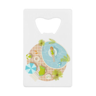 Swimming pool party girl in bikini summer beach credit card bottle opener