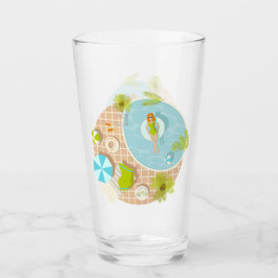Swimming pool party girl in bikini summer beach  glass