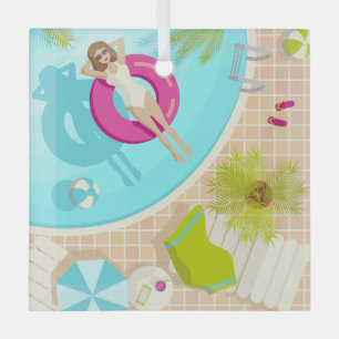 Swimming pool party girl in bikini summer beach  glass ornament