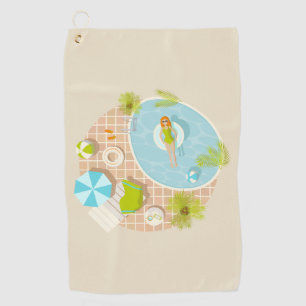 Swimming pool party girl in bikini summer beach golf towel