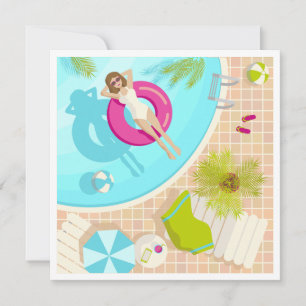Swimming pool party girl in bikini summer beach  holiday card