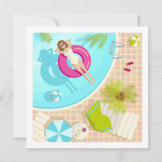 Swimming pool party girl in bikini summer beach invitation