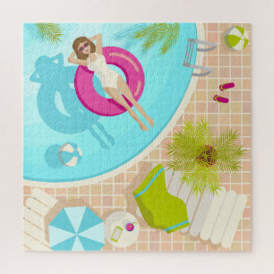 Swimming pool party girl in bikini summer beach  jigsaw puzzle