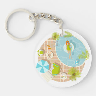 Swimming pool party girl in bikini summer beach keychain