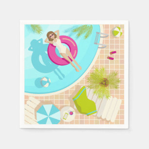 Swimming pool party girl in bikini summer beach napkin