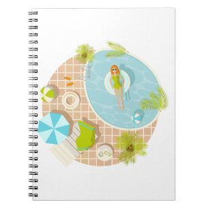 Swimming pool party girl in bikini summer beach notebook