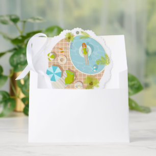 Swimming pool party girl in bikini summer beach ornament card