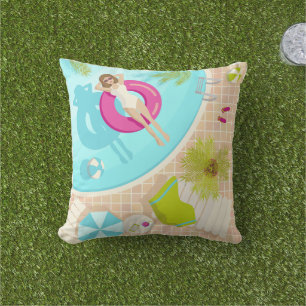 Swimming pool party girl in bikini summer beach  outdoor pillow