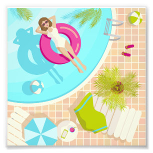 Swimming pool party girl in bikini summer beach photo print