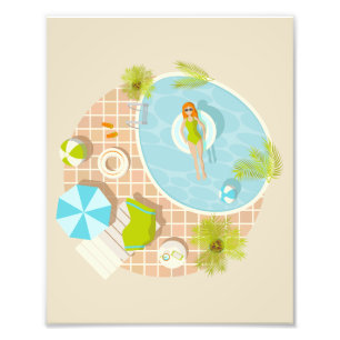 Swimming pool party girl in bikini summer beach  photo print