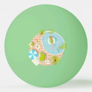Swimming pool party girl in bikini summer beach ping pong ball