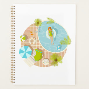 Swimming pool party girl in bikini summer beach  planner