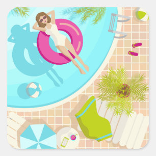 Swimming pool party girl in bikini summer beach square sticker