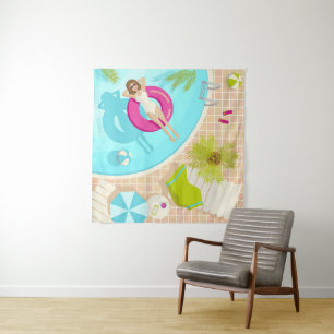 Swimming pool party girl in bikini summer beach tapestry