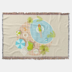 Swimming pool party girl in bikini summer beach  throw blanket