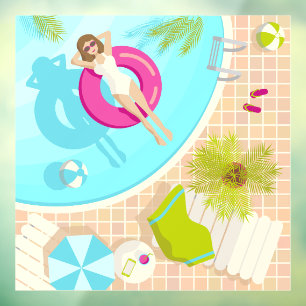 Swimming pool party girl in bikini summer beach window cling