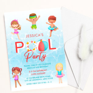 Swimming Pool Party Kids Birthday Invitation
