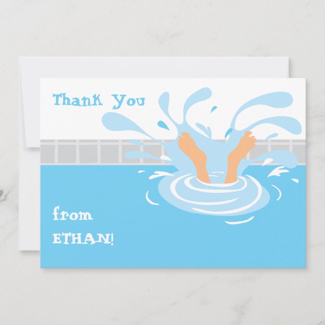 Swimming pool party thank you note card (Front)