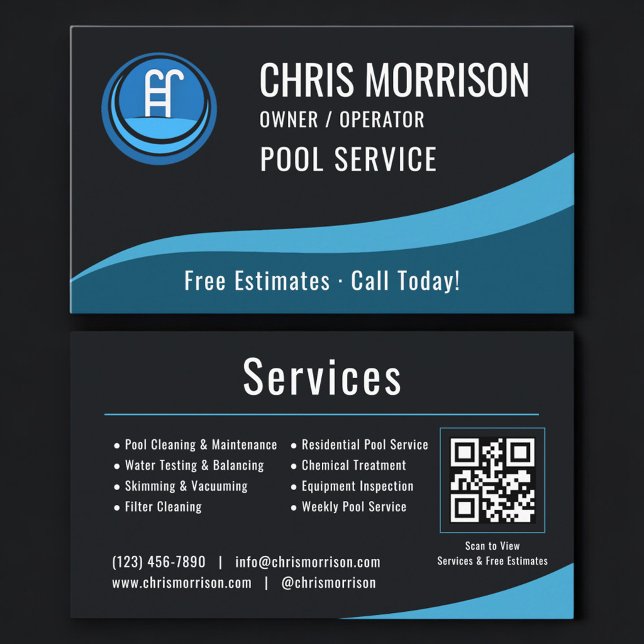 Swimming Pool Service QR Code Business Card (Creator Uploaded)