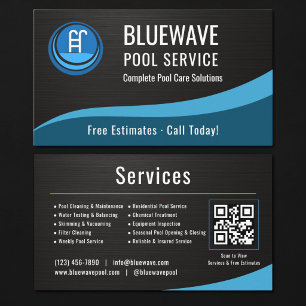  Swimming Pool Service QR Code Metallic Business Card