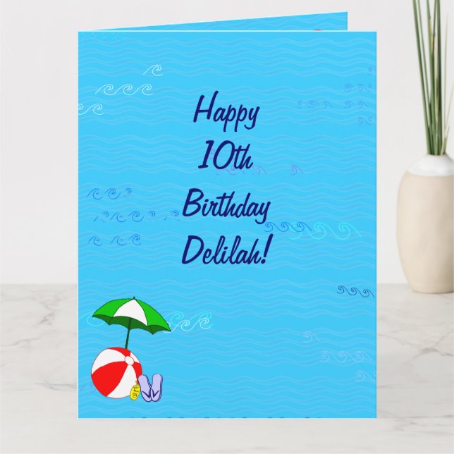 Swimming Pool Theme Birthday Card for Delilah  (Front)
