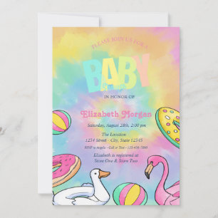 Swimming Pool Toys Tye Dye Baby Shower  Invitation
