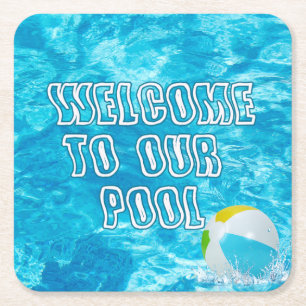 Swimming Pool Welcome Square Paper Coaster