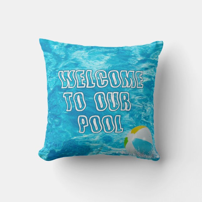 Swimming Pool Welcome Throw Pillow (Front)