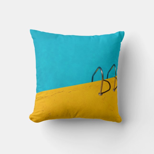 Swimming pool with stainless steel ladder throw pillow (Front)