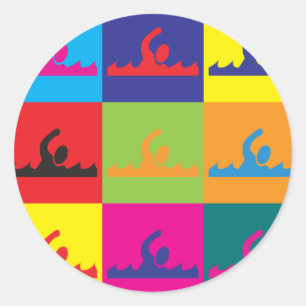 Swimming Pop Art Classic Round Sticker