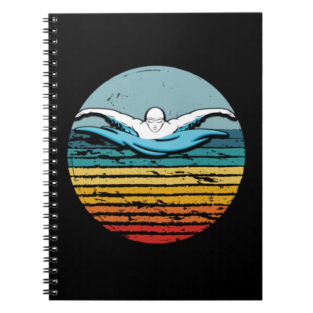 Swimming Retro Vintage Circle 80s Swim Notebook (Front)