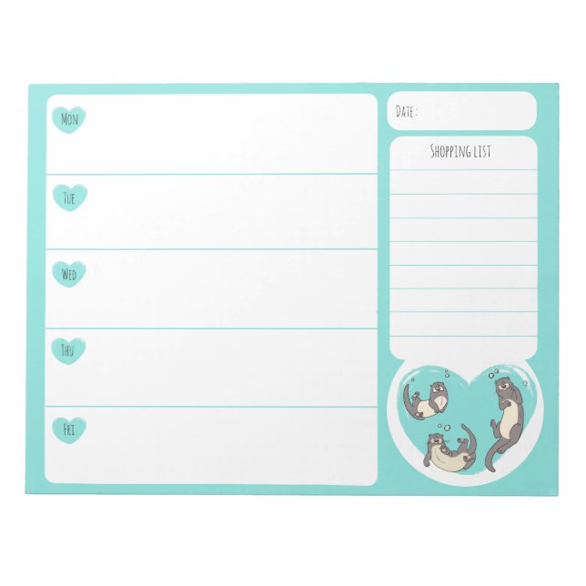 Swimming River Otter School Lunch Planner Notepad (Front)