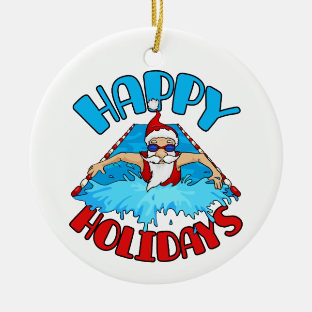 Swimming Santa Claus Christmas Holiday Swimmer Ceramic Ornament (Front)