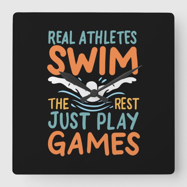 Swimming Saying Square Wall Clock (Front)